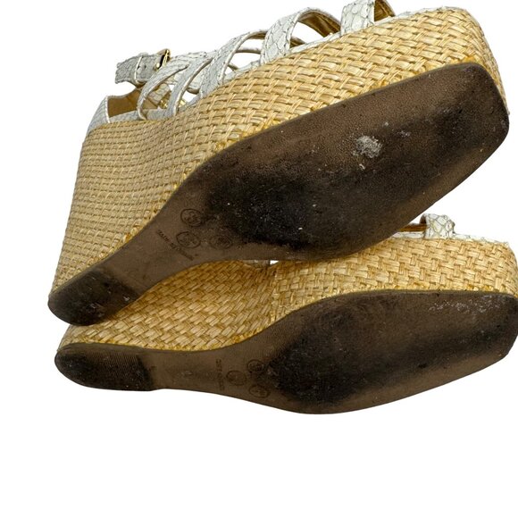 Sergio‎ Zelcer White Snake Wedge Sandals Size 6 Womens Open Toe Raffia Platform - Picture 8 of 11